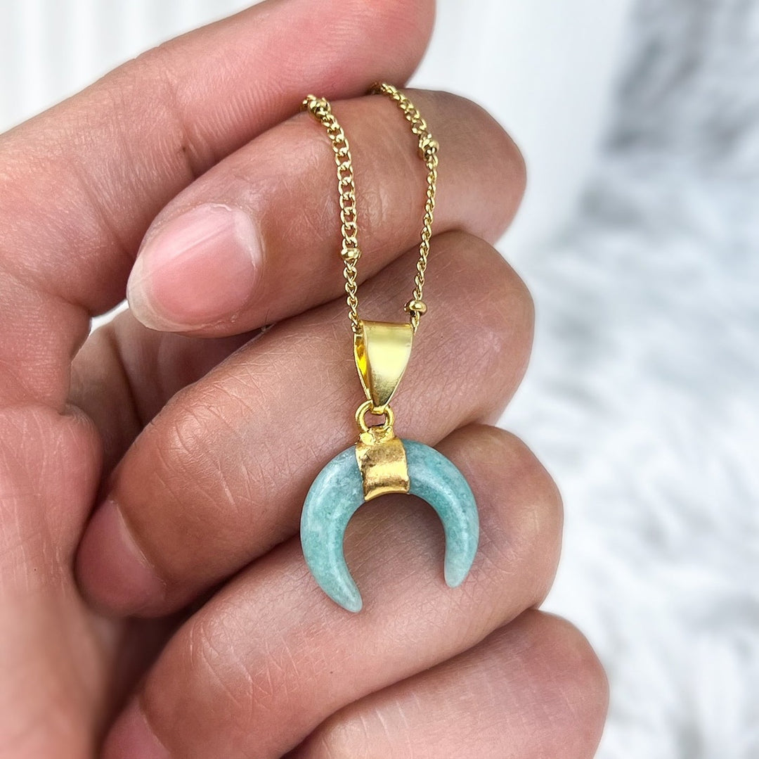 Amazonit Mond Anhänger - SoulGlow - Anhänger mit Öse, balance, blau