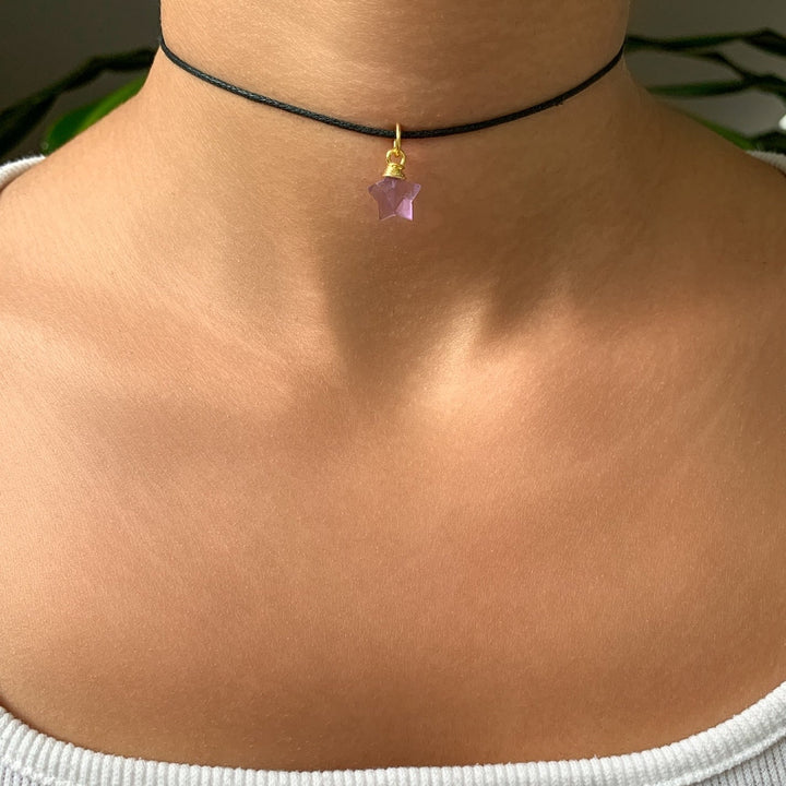 Amethyst Stern Anhänger mit vergoldeter 925 Silber Öse - SoulGlow - Amethyst, Anhänger mit Öse, balance