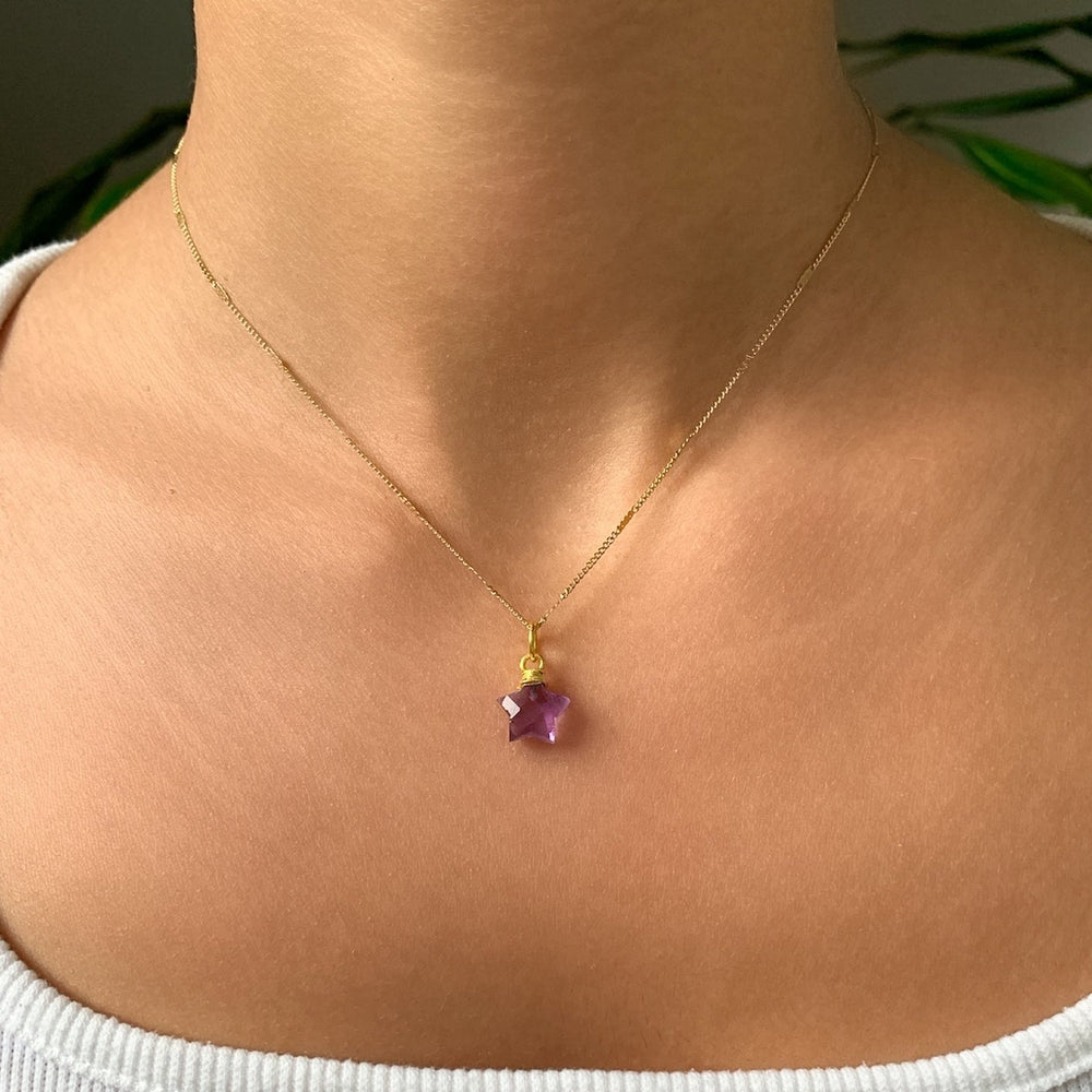 Amethyst Stern Anhänger mit vergoldeter 925 Silber Öse - SoulGlow - Amethyst, Anhänger mit Öse, balance
