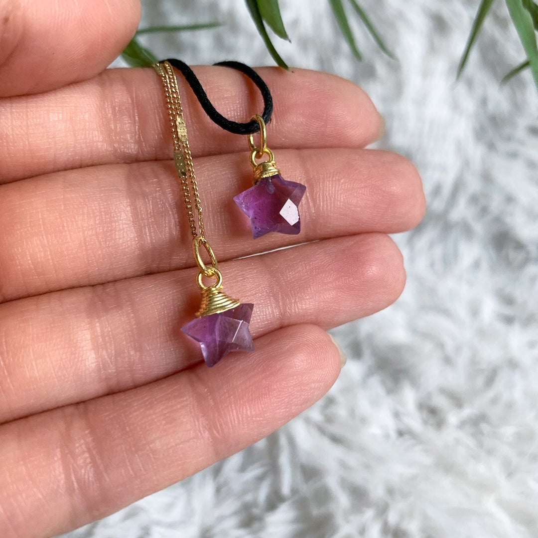 Amethyst Stern Anhänger mit vergoldeter 925 Silber Öse - SoulGlow - Amethyst, Anhänger mit Öse, balance