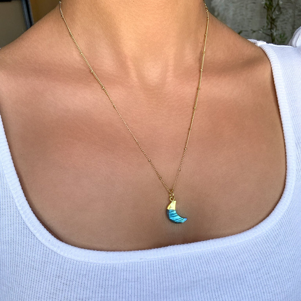 Labradorit Mond Anhänger mit vergoldeter 925 Silberöse - SoulGlow - Anhänger mit Öse, balance, Goldkette
