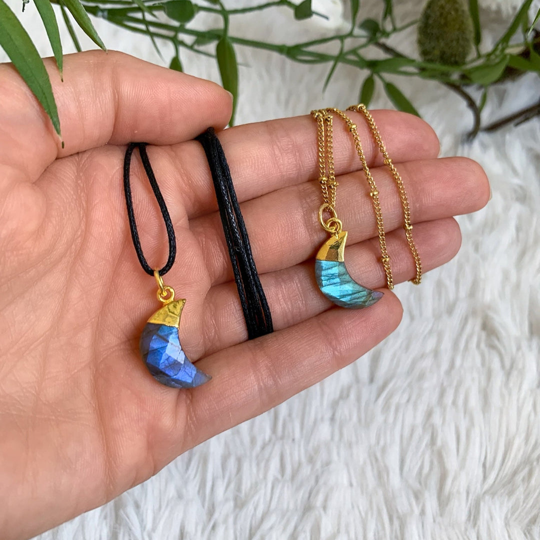 Labradorit Mond Anhänger mit vergoldeter 925 Silberöse - SoulGlow - Anhänger mit Öse, balance, Goldkette