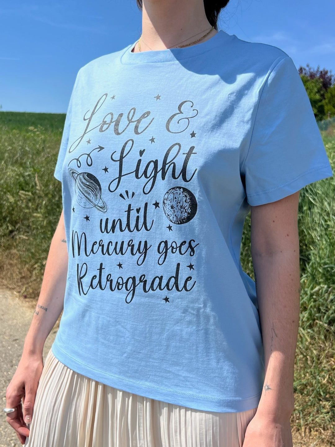 Love & Light - Mercury - Ladies Organic Shirt - SoulGlow - Astrologie, Bio - Baumwolle, Englisch