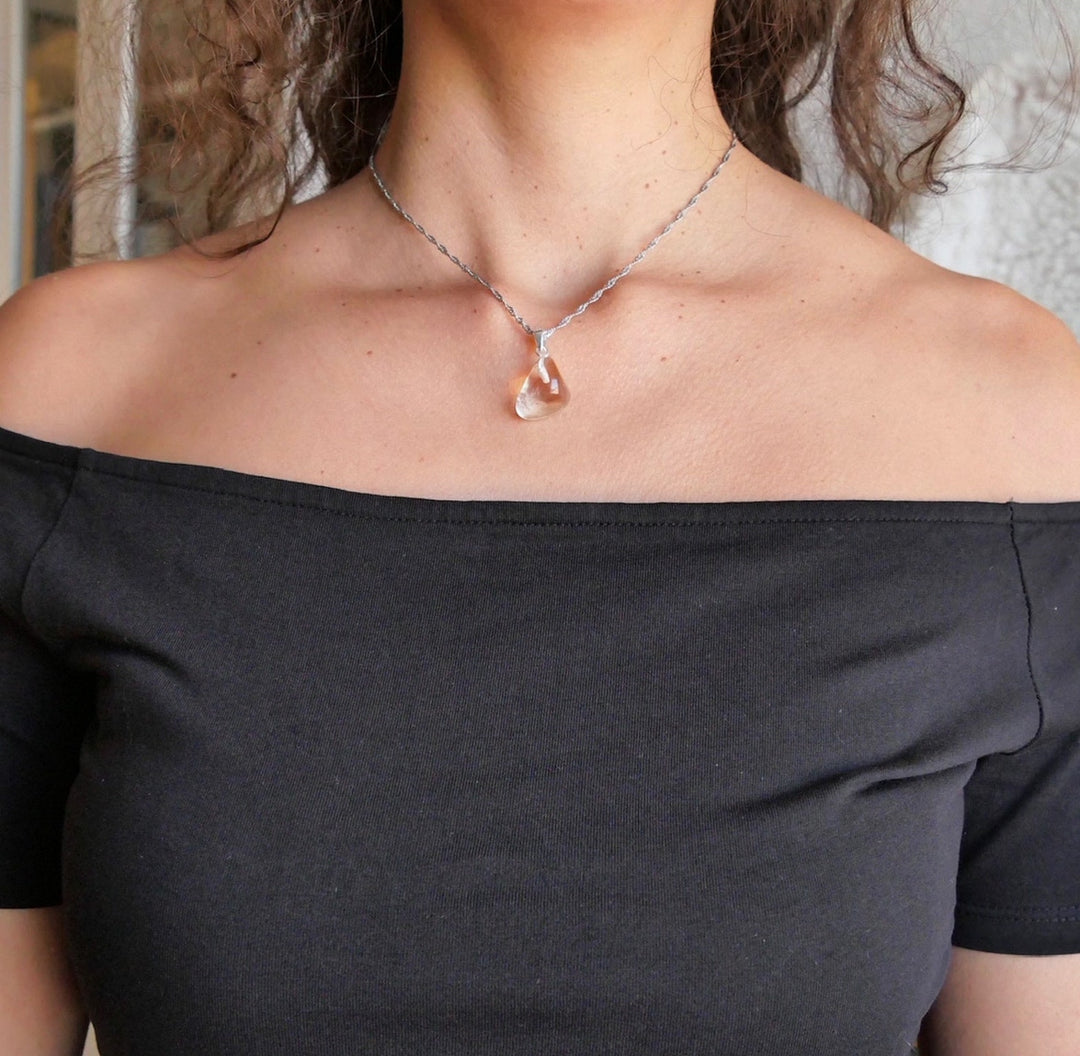 Natur Citrin Anhänger - SoulGlow - Anhänger, Anhänger mit Öse, Baumwollband