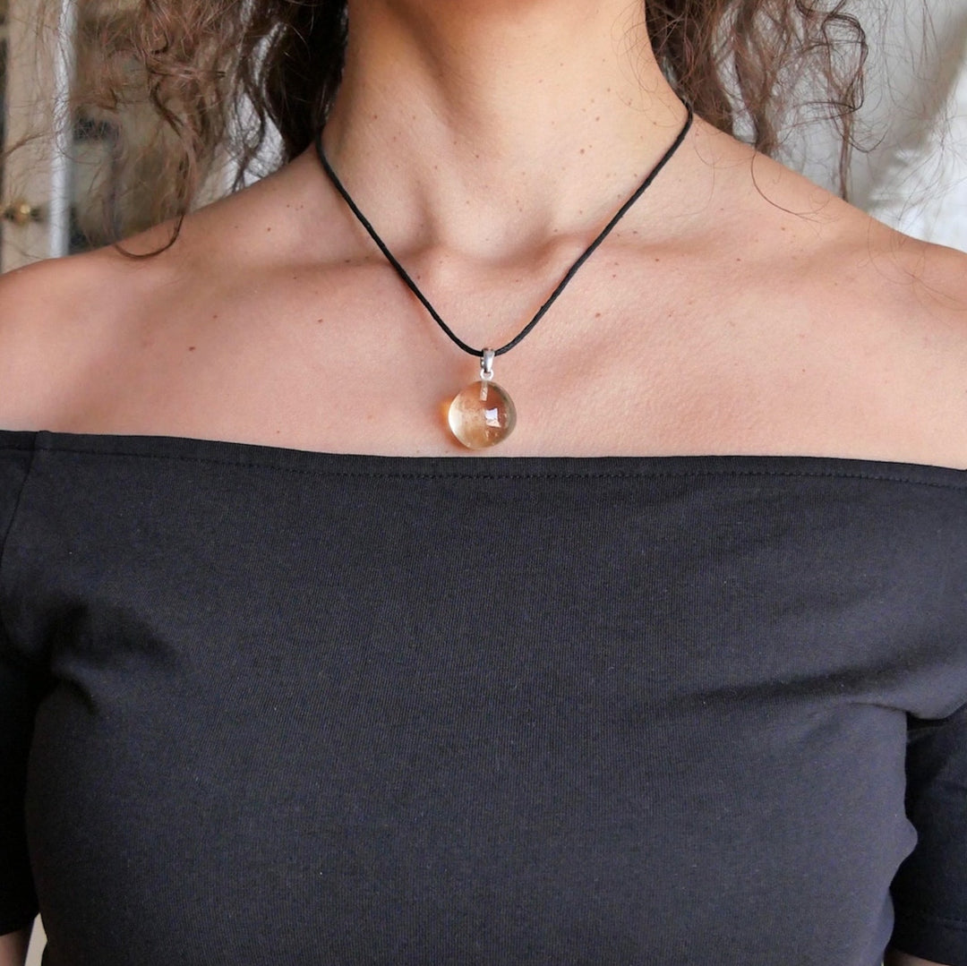 Natur Citrin Anhänger - SoulGlow - Anhänger, Anhänger mit Öse, Baumwollband