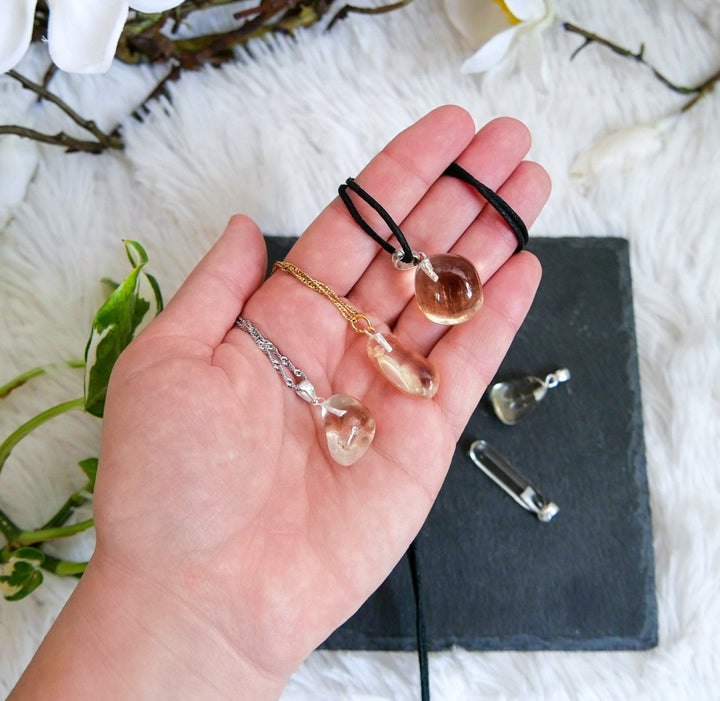 Natur Citrin Anhänger - SoulGlow - Anhänger, Anhänger mit Öse, Baumwollband