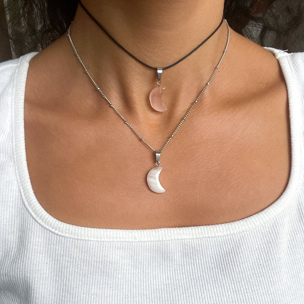 Rosenquarz Mond Anhänger - SoulGlow - Anhänger mit Öse, balance, Liebe