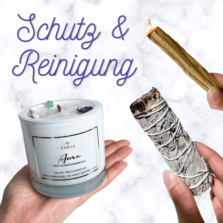 Schutz & Reinigung 3er Set | Aura-Reinigung Kerze, Palo Santo & weißer Salbei Bündel