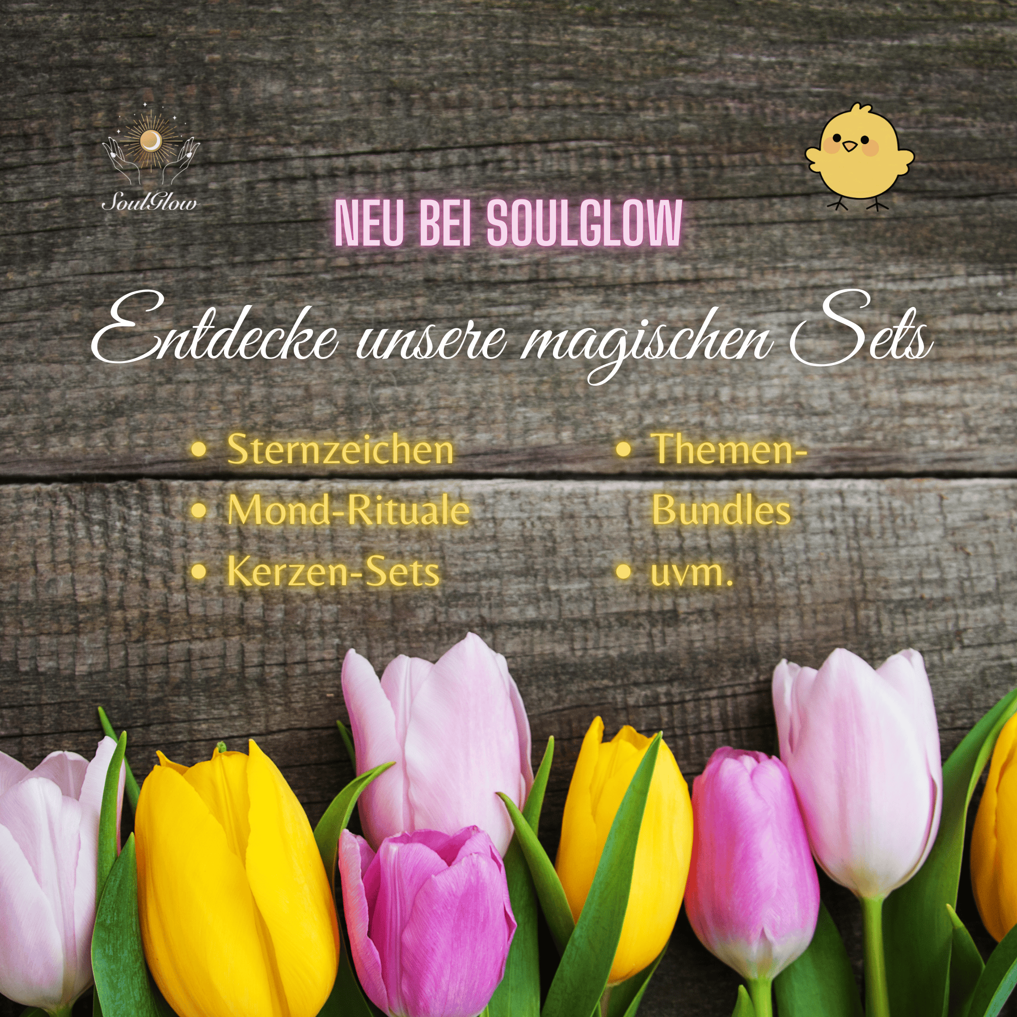 Neu bei SoulGlow - Magische Geschenk Sets - Banner mit Blumen Mobile