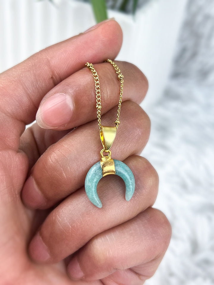 Amazonit Mond Anhänger - SoulGlow - Anhänger mit Öse, balance, blau
