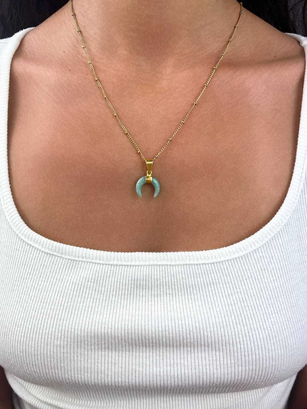 Amazonit Mond Anhänger - SoulGlow - Anhänger mit Öse, balance, blau