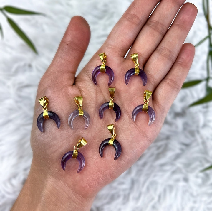 Amethyst Mond Anhänger mit vergoldeter Öse - SoulGlow - Amethyst, Anhänger mit Öse, balance