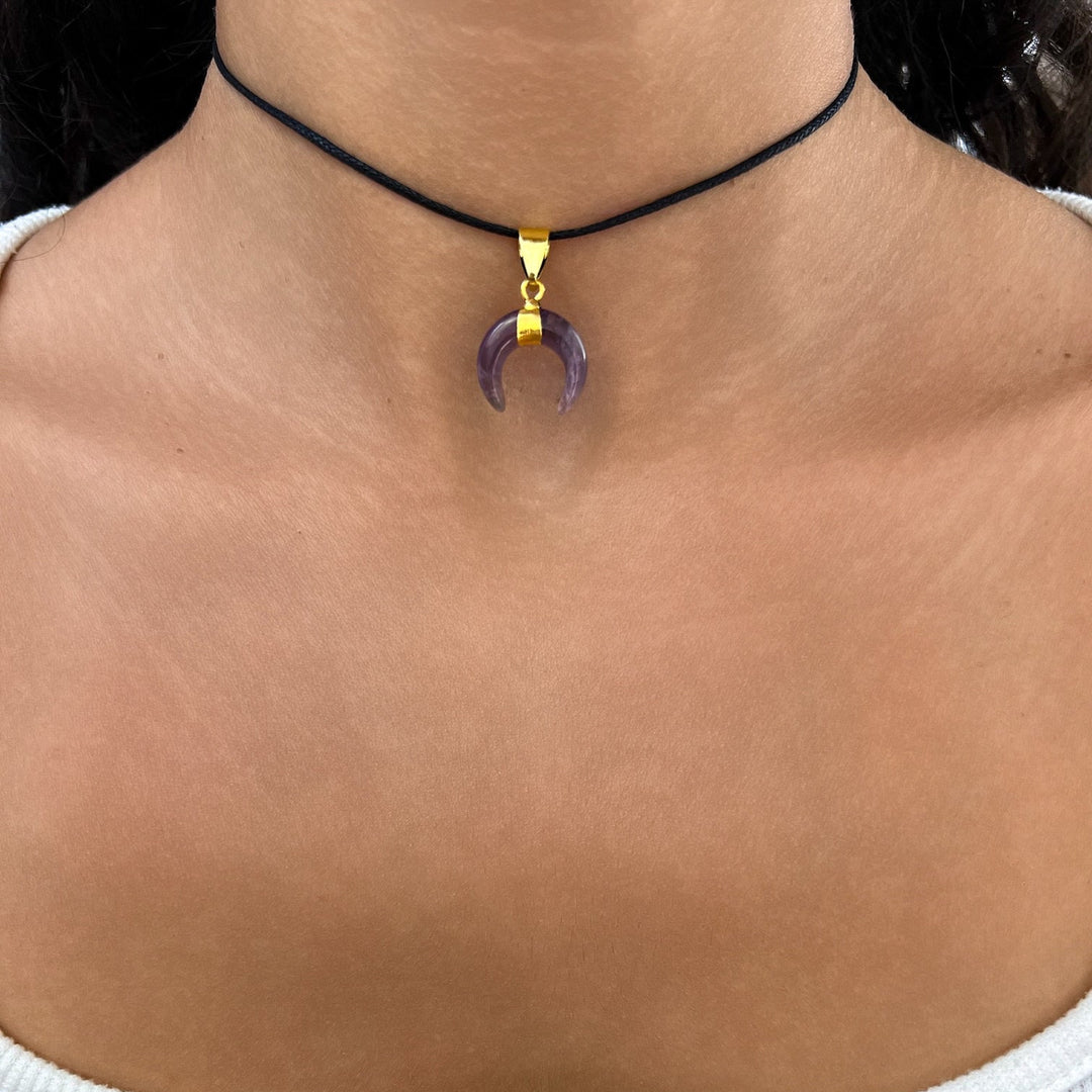Amethyst Mond Anhänger mit vergoldeter Öse - SoulGlow - Amethyst, Anhänger mit Öse, balance