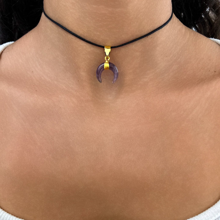 Amethyst Mond Anhänger mit vergoldeter Öse - SoulGlow - Amethyst, Anhänger mit Öse, balance