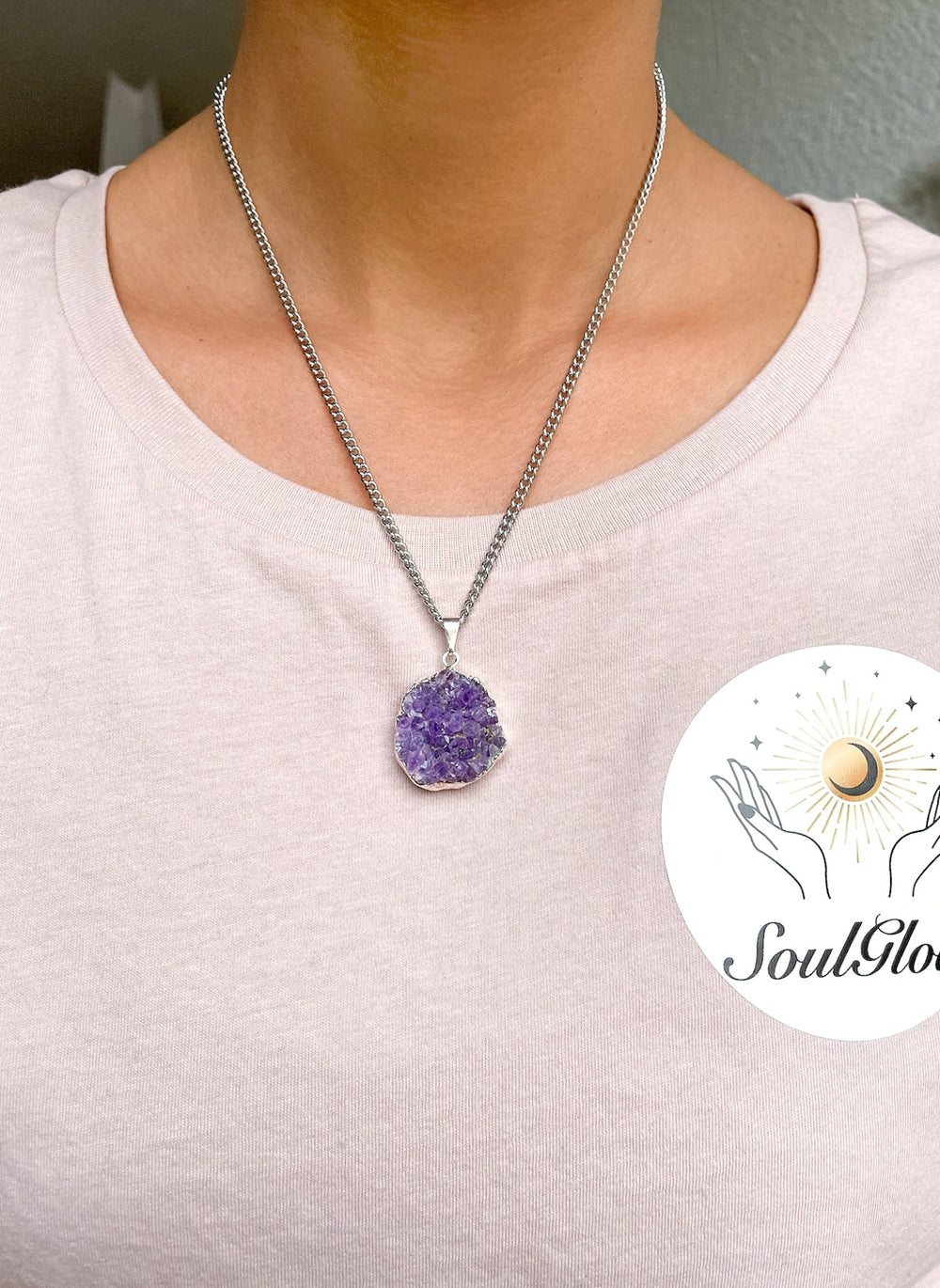 Amethyst Rohkristall Anhänger - SoulGlow - Amethyst, Anhänger mit Öse, balance