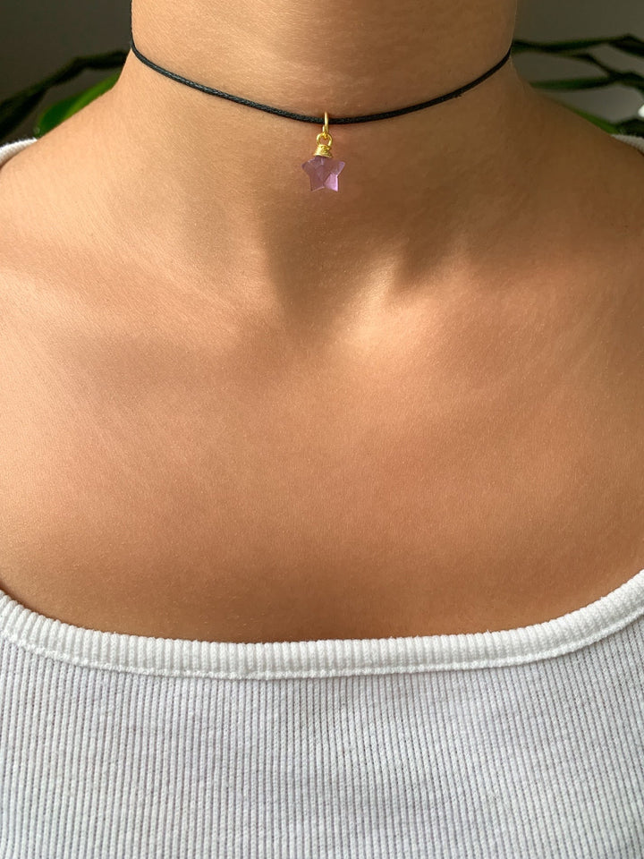 Amethyst Stern Anhänger mit vergoldeter 925 Silber Öse - SoulGlow - Amethyst, Anhänger mit Öse, balance