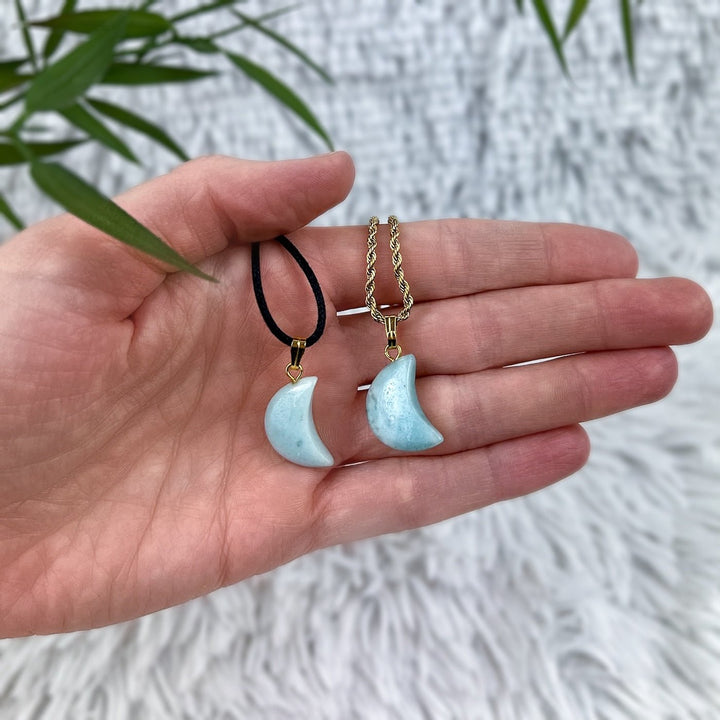 Aquamarin Mond Anhänger - Unikate - SoulGlow - Anhänger mit Öse, Antrieb, Aquamarin