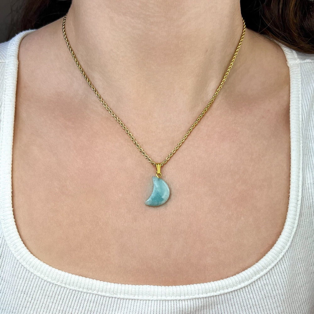 Aquamarin Mond Anhänger - Unikate - SoulGlow - Anhänger mit Öse, Antrieb, Aquamarin