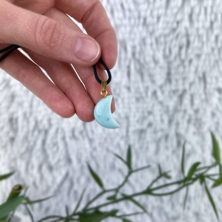 Aquamarin Mond Anhänger - Unikate - SoulGlow - Anhänger mit Öse, Antrieb, Aquamarin