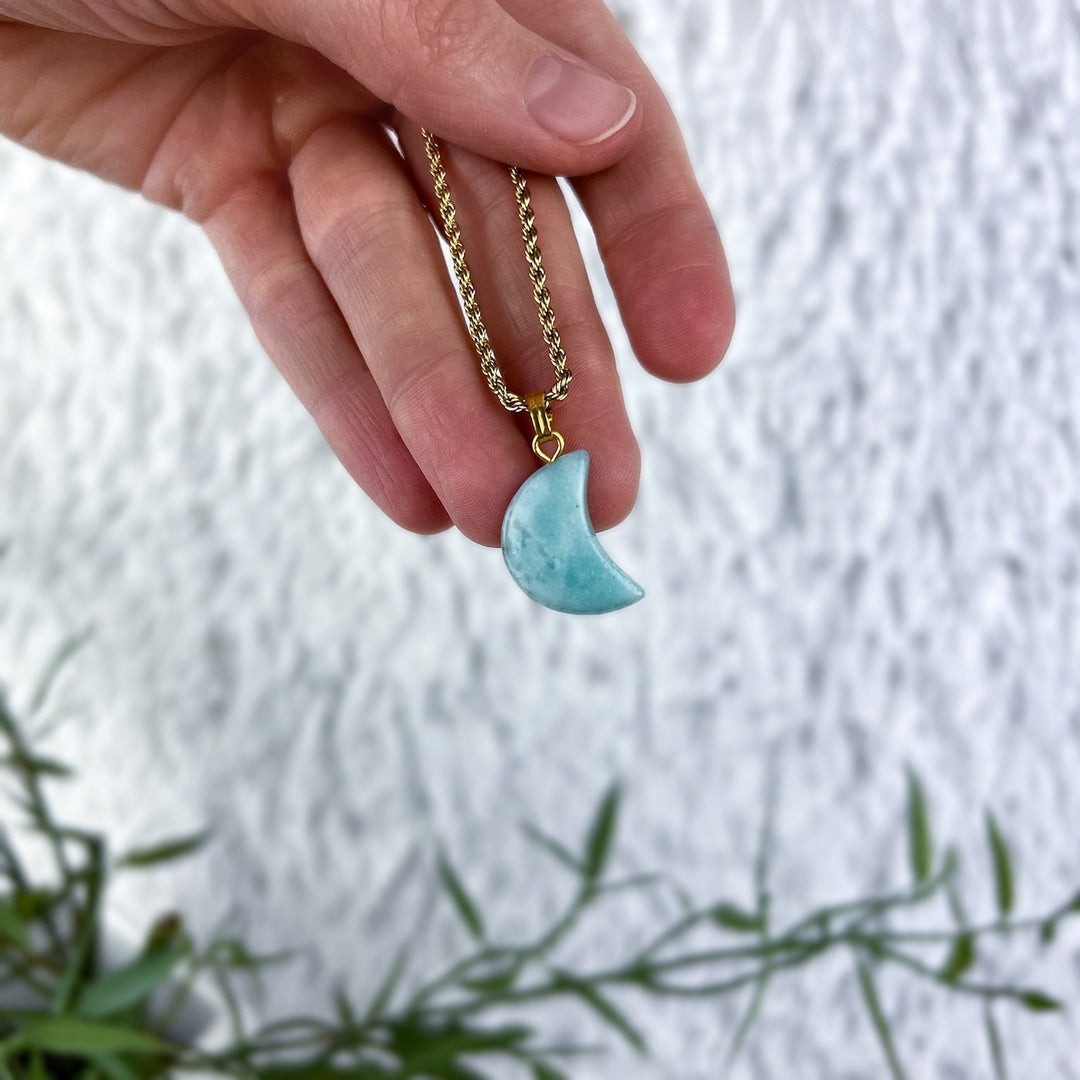 Aquamarin Mond Anhänger - Unikate - SoulGlow - Anhänger mit Öse, Antrieb, Aquamarin