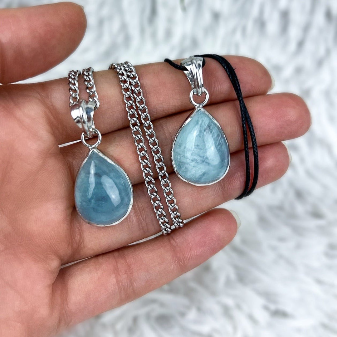 Aquamarin Tropfen Anhänger mit 925 Silber - SoulGlow - 925er Silber, Anhänger mit Öse, Aquamarin