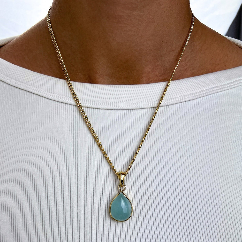 Aquamarin Tropfen Anhänger mit 925 Silber vergoldet - SoulGlow - 925er Silber, Anhänger mit Öse, Aquamarin