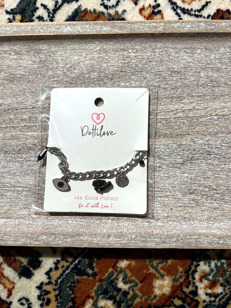 Panzerarmband mit Charms aus Edelstahl in Silber, 16+3 cm