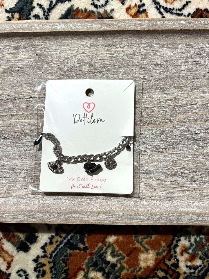 Panzerarmband mit Charms aus Edelstahl in Silber, 16+3 cm