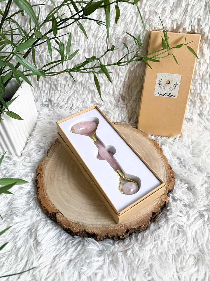 Beauty Massageroller - Rosenquarz, Jade Serpentin - SoulGlow - Aura, balance, grün