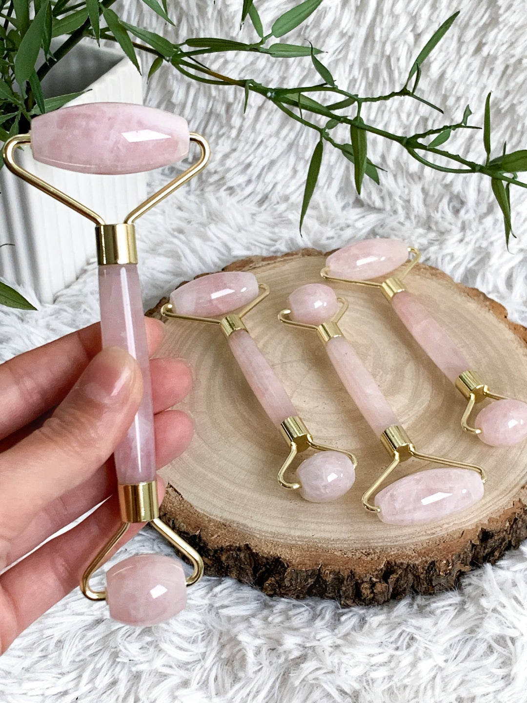 Beauty Massageroller - Rosenquarz, Jade Serpentin - SoulGlow - Aura, balance, grün