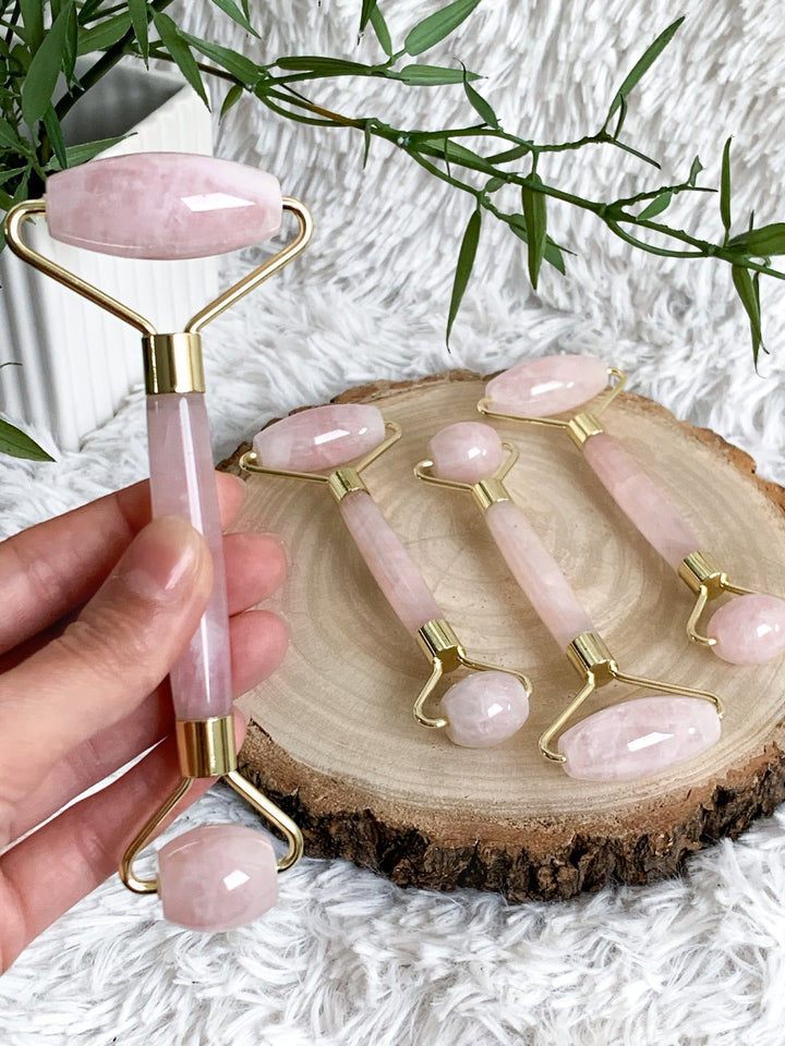 Beauty Massageroller - Rosenquarz, Jade Serpentin - SoulGlow - Aura, balance, grün