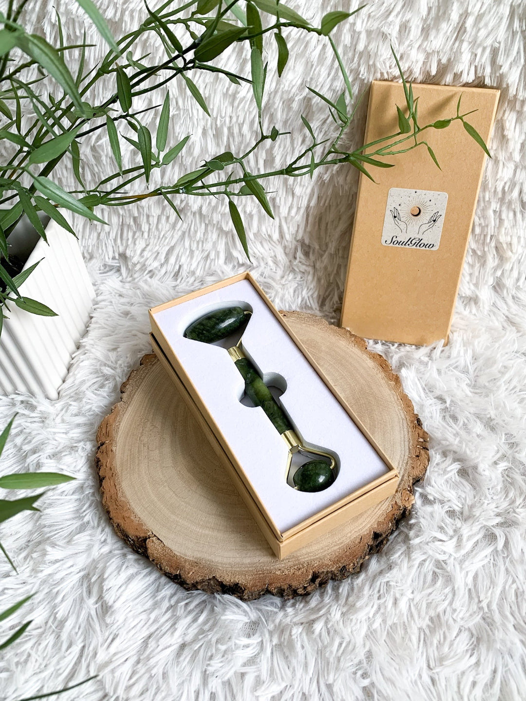 Beauty Massageroller - Rosenquarz, Jade Serpentin - SoulGlow - Aura, balance, grün