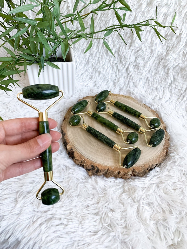 Beauty Massageroller - Rosenquarz, Jade Serpentin - SoulGlow - Aura, balance, grün