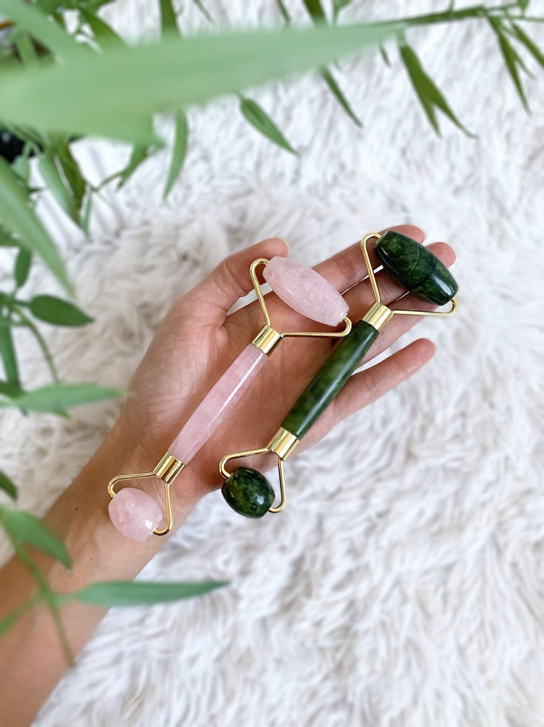 Beauty Massageroller - Rosenquarz, Jade Serpentin - SoulGlow - Aura, balance, grün