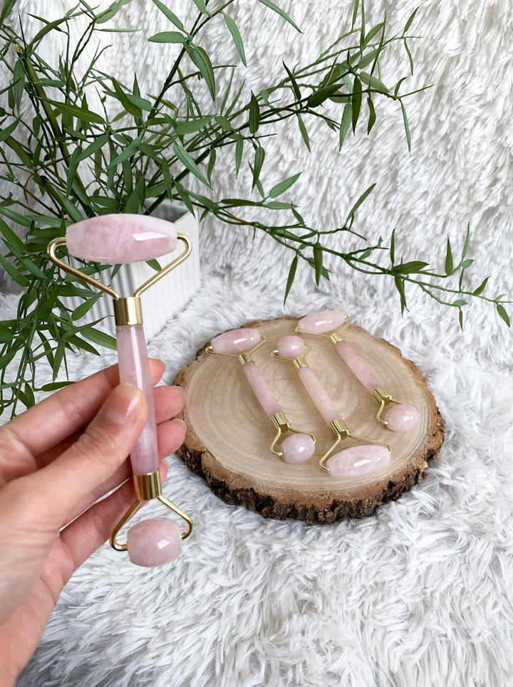 Beauty Massageroller - Rosenquarz, Jade Serpentin - SoulGlow - Aura, balance, grün