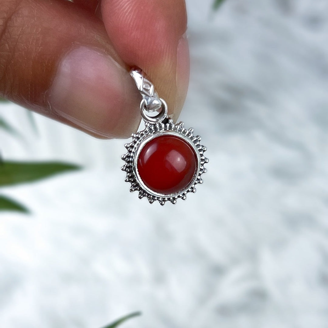 Carneol Sonnenanhänger aus 925 Silber - Boho - SoulGlow - 925er Silber, Anhänger mit Öse, Carneol