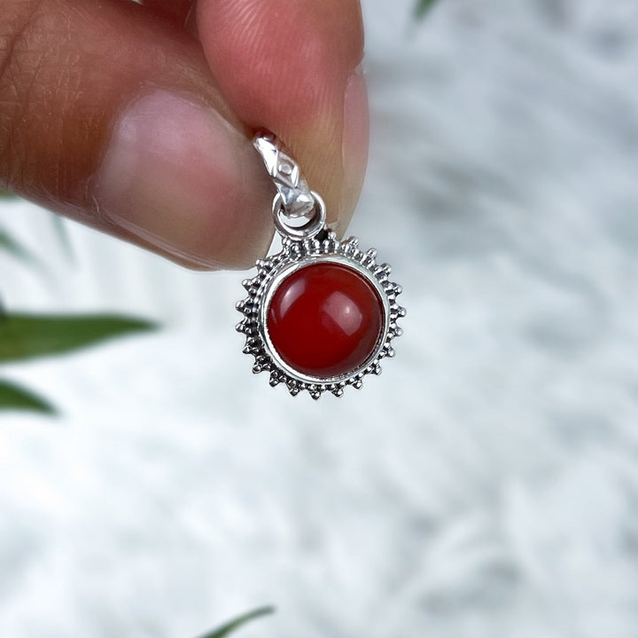Carneol Sonnenanhänger aus 925 Silber - Boho - SoulGlow - 925er Silber, Anhänger mit Öse, Carneol