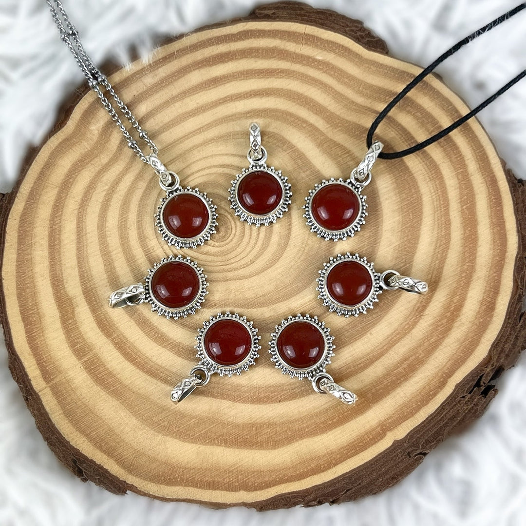 Carneol Sonnenanhänger aus 925 Silber - Boho - SoulGlow - 925er Silber, Anhänger mit Öse, Carneol