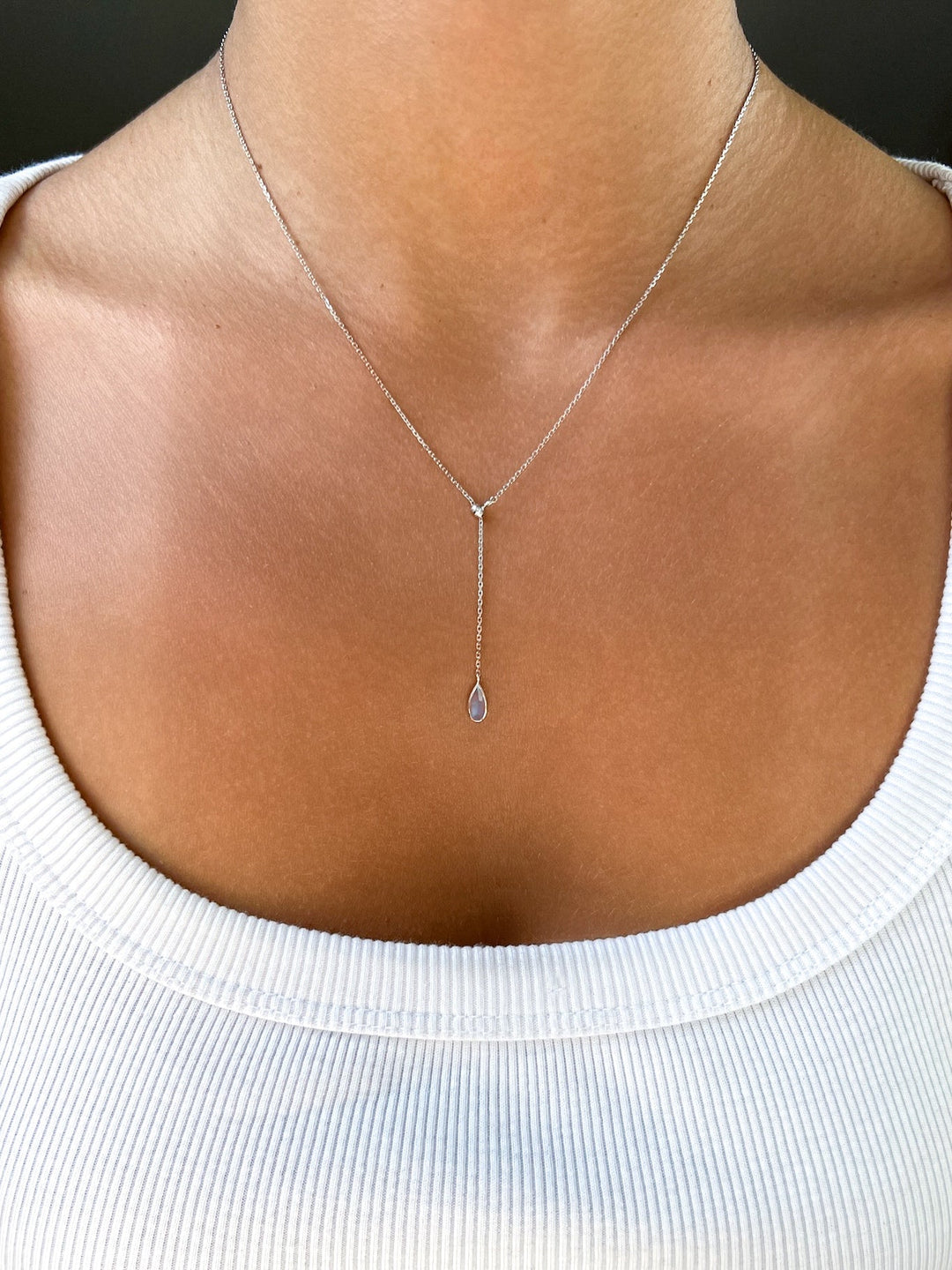 Chalcedon Tropfenkette 925 Silber (rhodiniert) - SoulGlow - 925er Silber, Anhänger mit Öse, balance