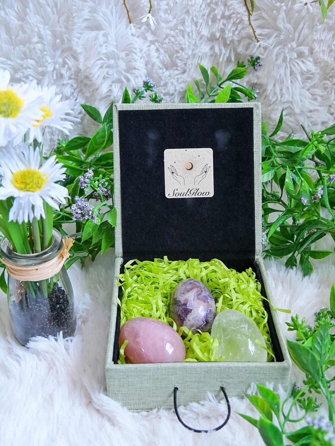 Edelstein Eier 3er Set - SoulGlow - Amethyst Ei, balance, Bergkristall Ei