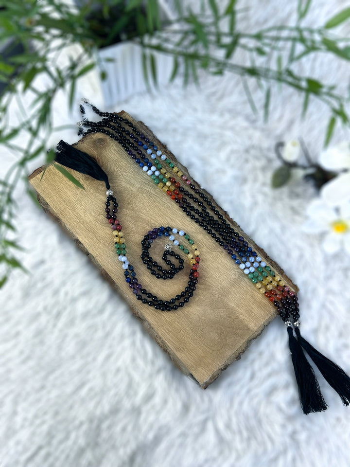 Edelstein - Mala Turmalin mit Chakraperlen - SoulGlow - balance, Chakra, Halskette