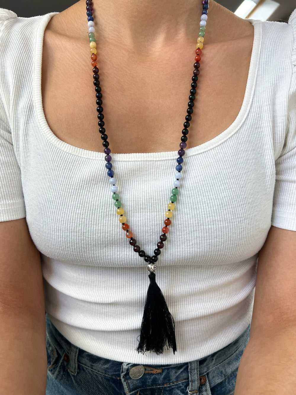 Edelstein - Mala Turmalin mit Chakraperlen - SoulGlow - balance, Chakra, Halskette