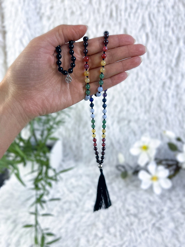 Edelstein - Mala Turmalin mit Chakraperlen - SoulGlow - balance, Chakra, Halskette