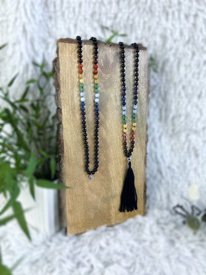Edelstein - Mala Turmalin mit Chakraperlen - SoulGlow - balance, Chakra, Halskette