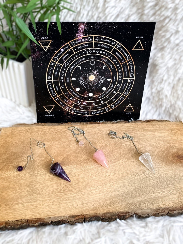 Edelstein Pendel - Amethyst, Bergkristall & Rosenquarz - SoulGlow - Amethyst, Aura, Bergkristall
