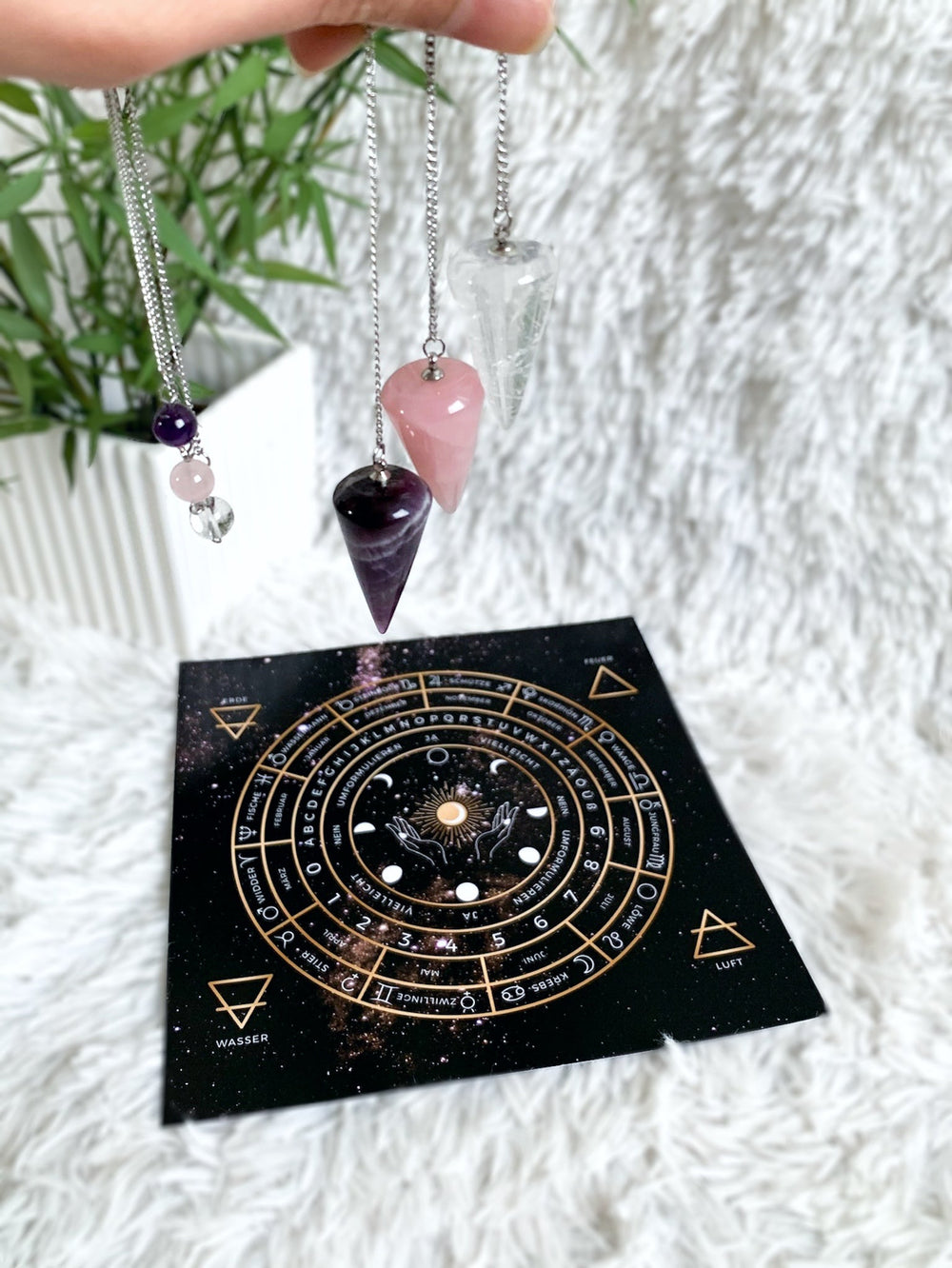 Edelstein Pendel - Amethyst, Bergkristall & Rosenquarz - SoulGlow - Amethyst, Aura, Bergkristall