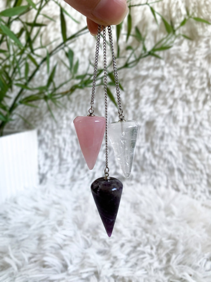 Edelstein Pendel - Amethyst, Bergkristall & Rosenquarz - SoulGlow - Amethyst, Aura, Bergkristall