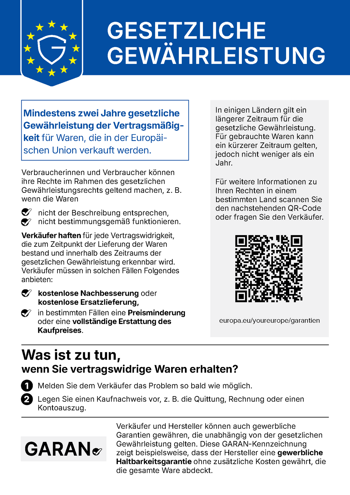 Harmonisierte EU-Mitteilung zum gesetzlichen Gewährleistungsrecht für Waren