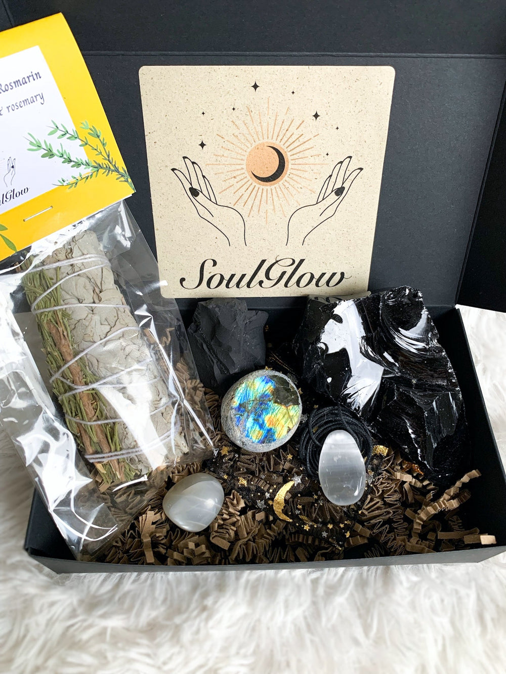 Geschenk Set mit 6 Artikeln | Full Moon Magic - Loslassen & Transformation | Vollmond - SoulGlow - Geschenk, Kristall, Kristall Set
