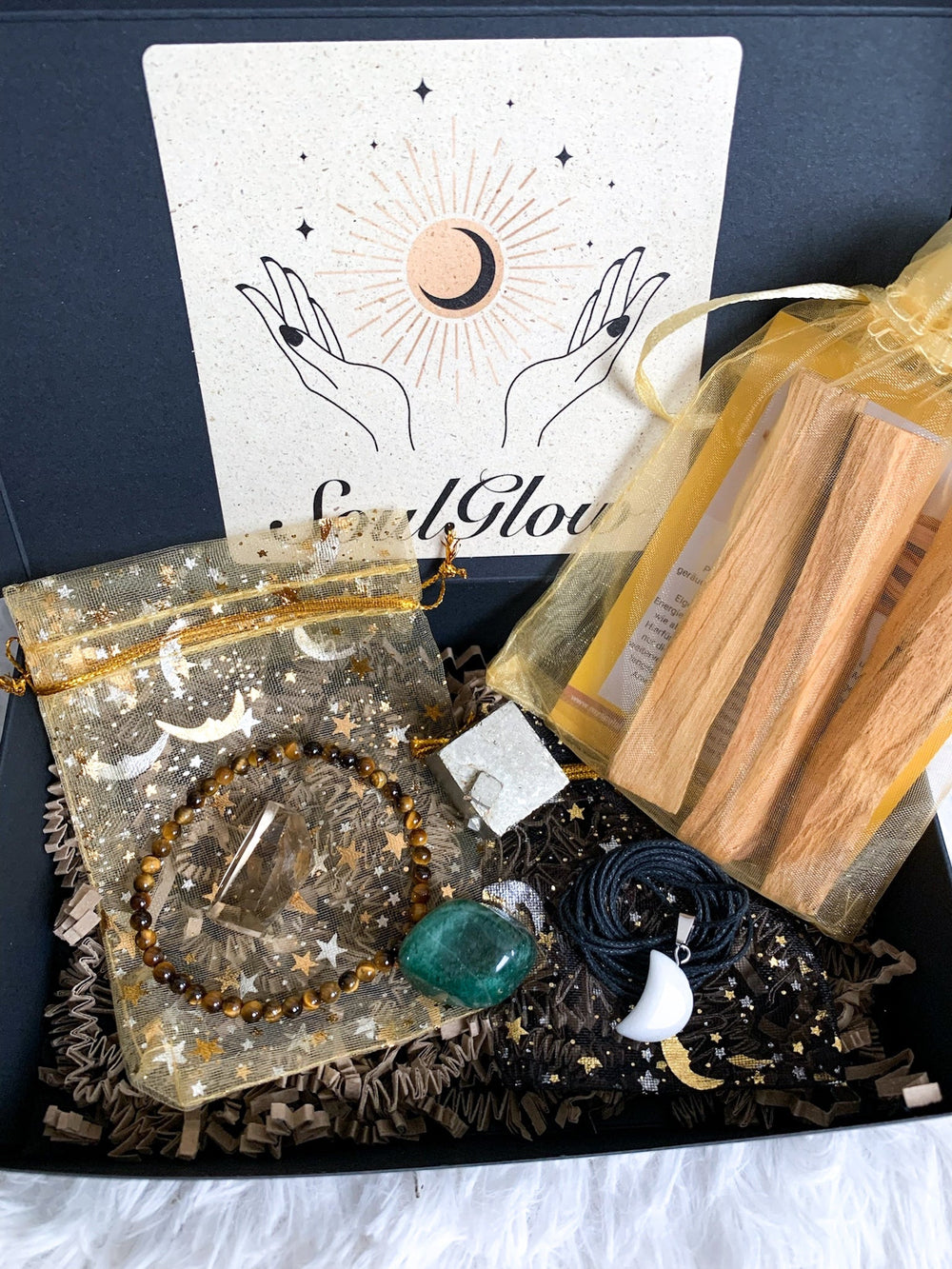 Geschenk Set mit 6 Artikeln | New Moon Abundance - Manifestation & Fülle | Neumond - SoulGlow - Aventurin, citrin, Fülle